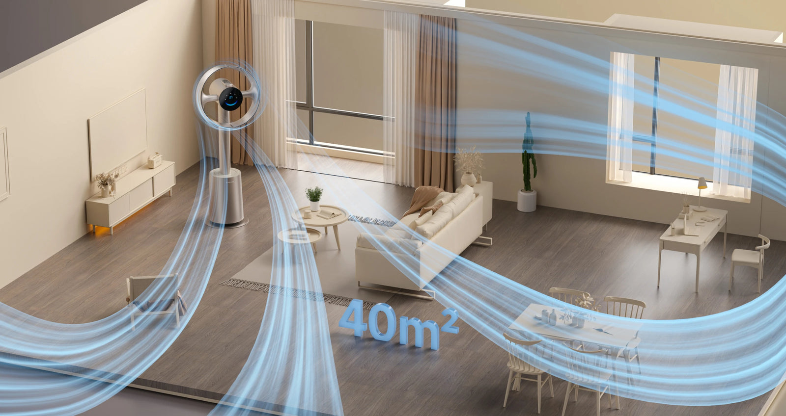 Odświeżenie powietrza w pomieszczeniu o powierzchni 40 m² w zaledwie 4 minuty